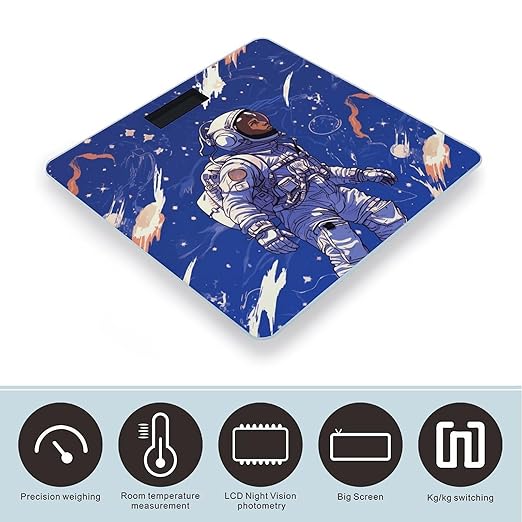 Black Astronaut on Blue Digital Bathroom Scale for Body Weight Weighing Scale with Backlit LCD Display High Precision Measurements &amp Measures Weight Up to 180kg