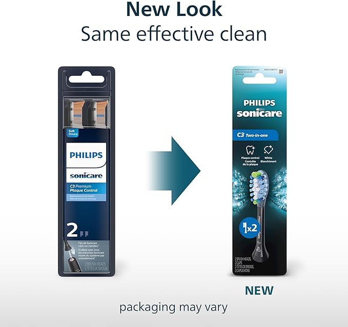 Philips Sonicare C3 Two-in-One - Genuine Replacement Electric Toothbrush Heads Black 2 Pack HX9042/95