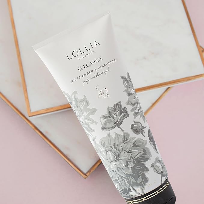 LOLLIA Elegance Shower Gel 8 fl. oz. – White Amber &amp Mirabelle – Scented Shower Gel Body Wash Shea Butter Body Wash Bath Wash for Women Beautiful Shower Gel Moisturizing Body Wash