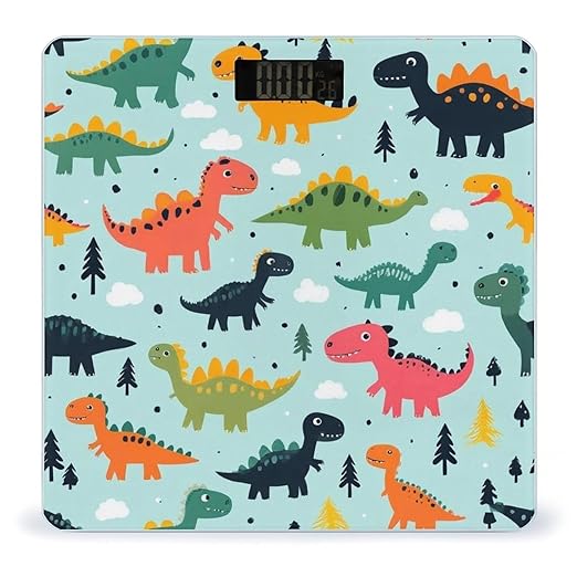Smart Scale for Body Weight Digital Bathroom Weighing Scale Energy Saving Scale Funny Dinosaurs Mint Green Cute Cartoon