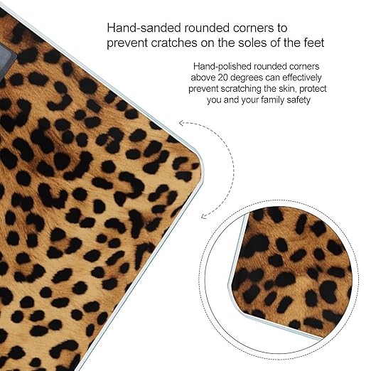 Leopard Skin Bathroom Scale Automatic Power On/Off Body Scales LCD Backlight Display Square Digital Scale Rounded Corners Bathroom Scales for Home Bedrooms