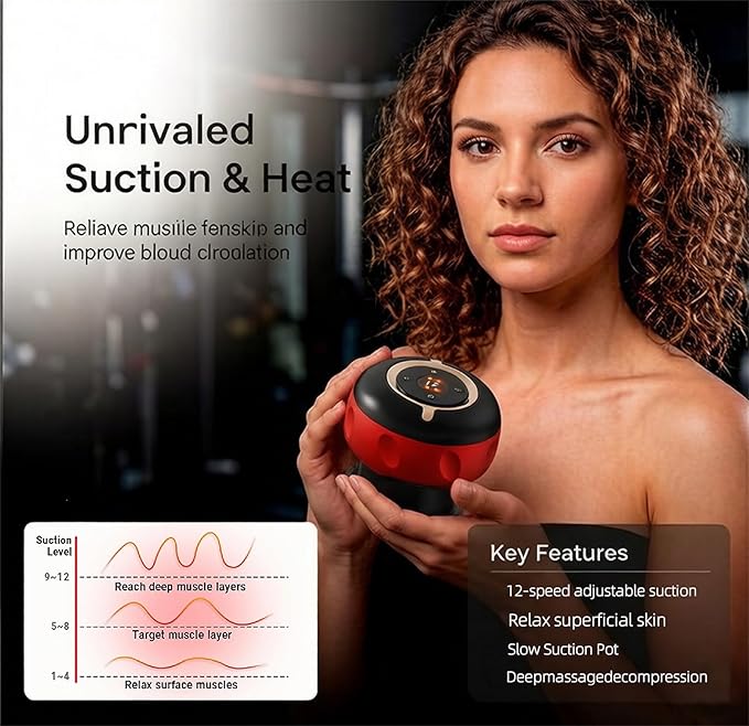 5-in-1 Smart Cupping Therapy Massager Red Light Therapy for Targeted Pain Relief Knots Aches Muscle Soreness Circulation &amp Tighter Skin Portable Cupping Kit