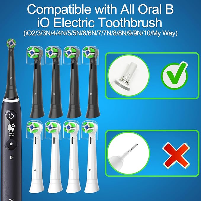 8 Pack iO Replacement Heads Compatible with Oral B iO Electric Toothbrush Toothbrush Head for Oral b iO 2 3 4 5 6 7 8 9 10 (4 Black 4 White)