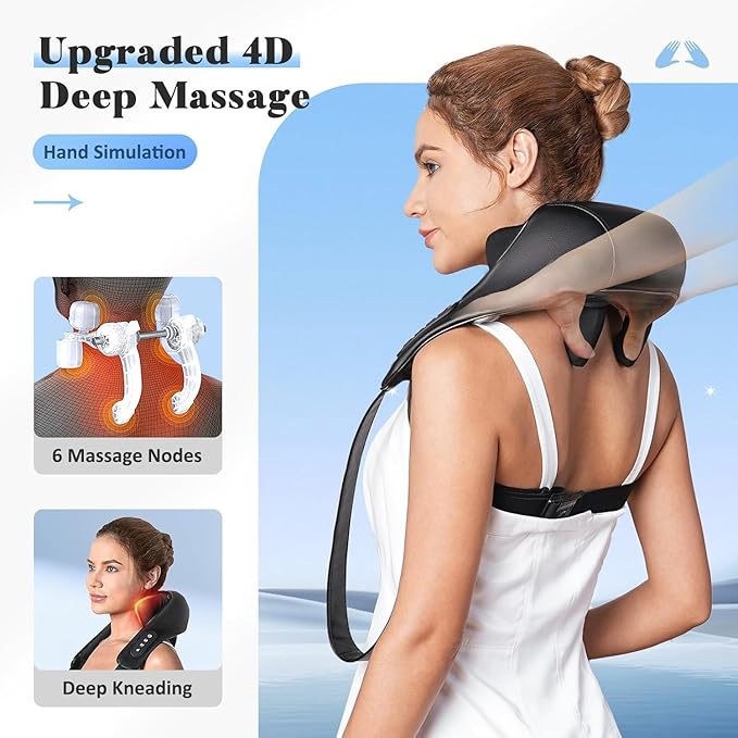 Valentine's Day Gift for Women Men Neck and Shoulder Massager with Heat Cordless Back and Neck Massager 4D Shiatsu Deep Kneading Massagers for Shoulder Back Leg Neck Pain Relief Home Office Use