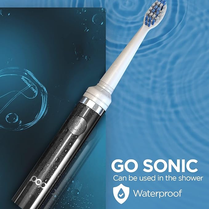 Pop Sonic Electric Toothbrush (Black + 4 Brush Heads) - Travel Toothbrushes w/AAA Battery | Kids Electric Toothbrushes with 2 Speed &amp 15000-30000 Strokes/Minute Dupont Nylon Bristles