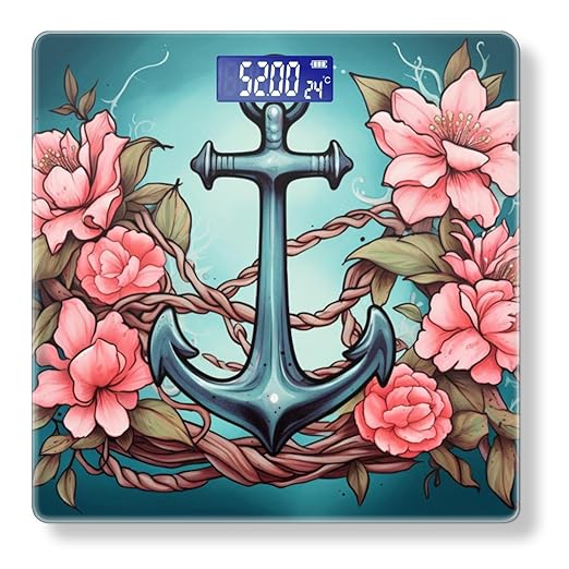 Digital Scale for Body Weight Highly Precision Bathroom Weight Scale 400 lbs with Backlit Display Personalized Scale for Home-Tattoo Design of Anchor Surrounded by Pink Flowers