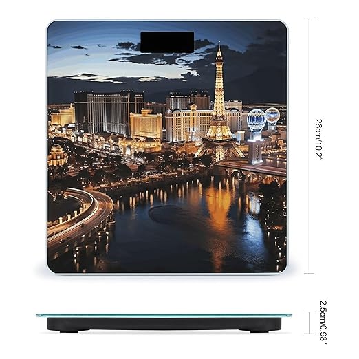 Las Vegas Night View Scale for Body Weight High Precision Digital Weight Scales with LCD Display Anti-Slip Sturdy Slim Tempered Glass Bathroom Scale for Home Use