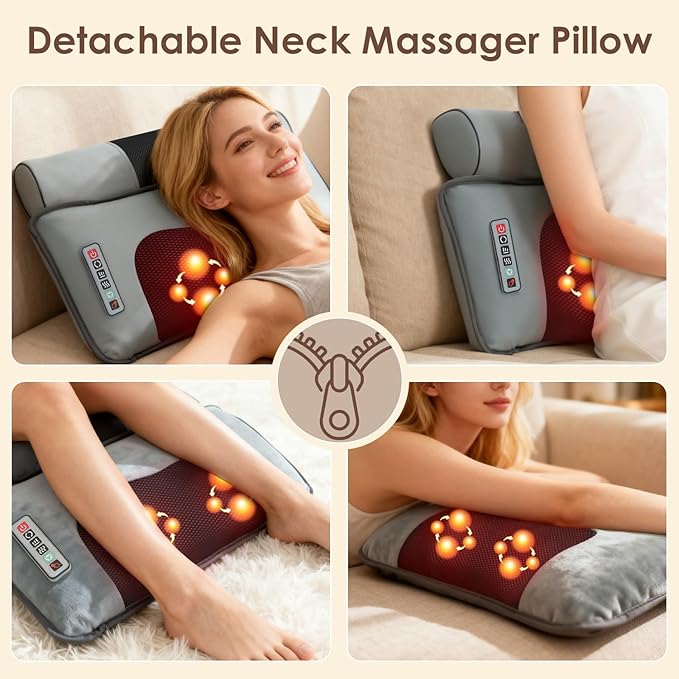 KOCASO Flannel Full Body Massage Mat Multifunctional Massage Chair Pad with Heat Timer Shiatsu Neck Foot Massager Lumbar Pillow Carry Bag Earplugs Anti-Slip Bottom for Reclining Chair