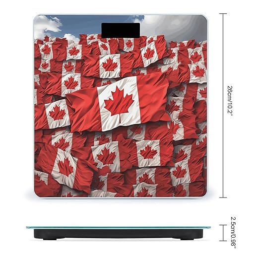Canadian Flag Digital Bathroom Scale for Body Weight Weighing Scale with Backlit LCD Display High Precision Measurements &amp Measures Weight Up to 180kg