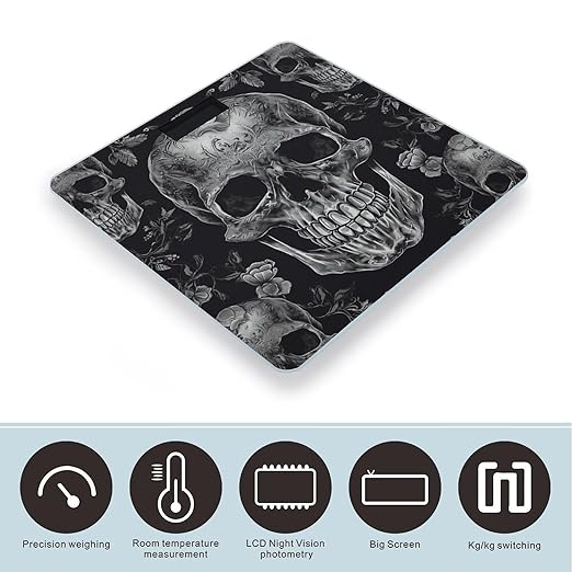 Skull Skeleton Weight ScaleClear LED Display Bathroom Digital Weighing ScaleTempered Glass Digital Bathroom Scale for Body Weight Capacity Up to 400 Lbs