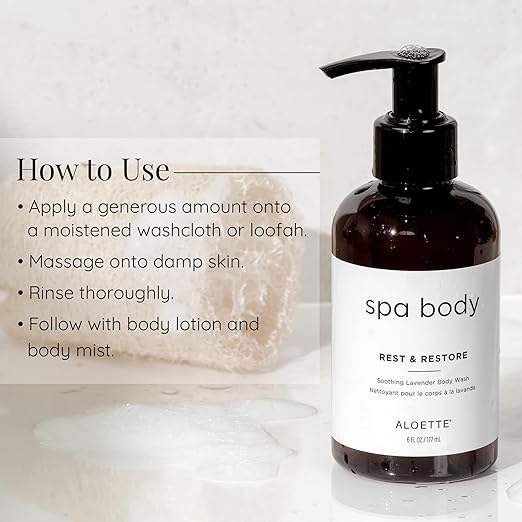 Aloette Lavender Body Wash Rest &amp Restore - Hydrating &amp Moisturizing Body Wash for Dry Skin with Natural Aloe Vera &amp Vitamin E - Exfoliating &amp Rejuvenating Skin Care Products for Men