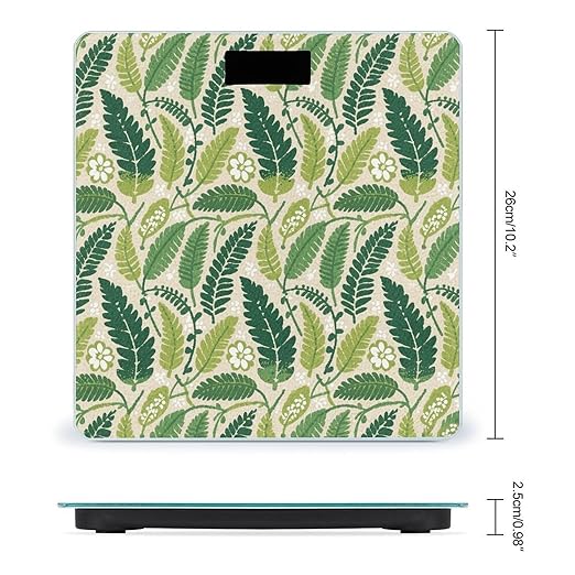 Green Leaves Print Weight Scale Large Bathroom Scales Digital Weight with Bright LED Display Non Slip Automatic Weighing Scale Fashion Weighing Machine for Body