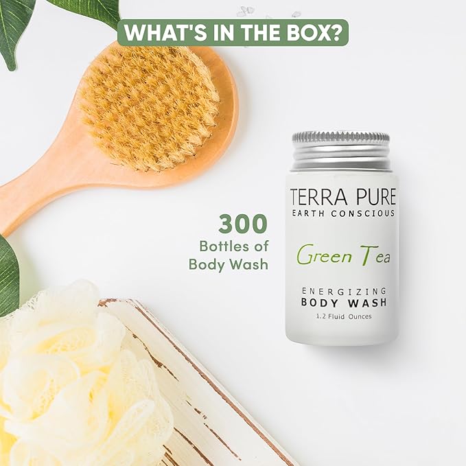 Terra Pure Green Tea Body Wash 1.2 oz. In Jam Jar With Organic Honey And Aloe Vera (Case of 300)