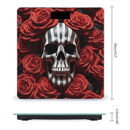 Skull in Flower Scale for Body Weight Anti-Slip Tempered Glass Digital Bathroom Scales Clear LCD Display Weighing Scale Safe Rounded Corners Smart Scales