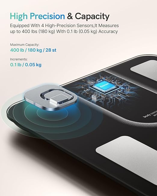Scale for Body Weight FSA&ampHSA Eligible Smart Scale with 9-in-1 VA Display Bathroom Scale with 22 Body Metrics Heart Rate BMI Body Fat Muscle Mass Compatible with iOS &amp Android