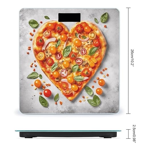 Tomato Heart Shaped Pizza Scale for Body Weight Anti-Slip Tempered Glass Digital Bathroom Scales Clear LCD Display Weighing Scale Safe Rounded Corners Smart Scales