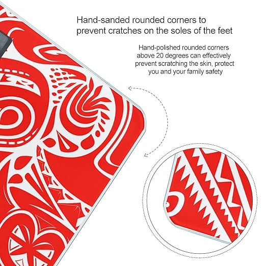 White and Red Tribal Pattern Scale for Body Weight Anti-Slip Tempered Glass Digital Bathroom Scales Clear LCD Display Weighing Scale Safe Rounded Corners Smart Scales