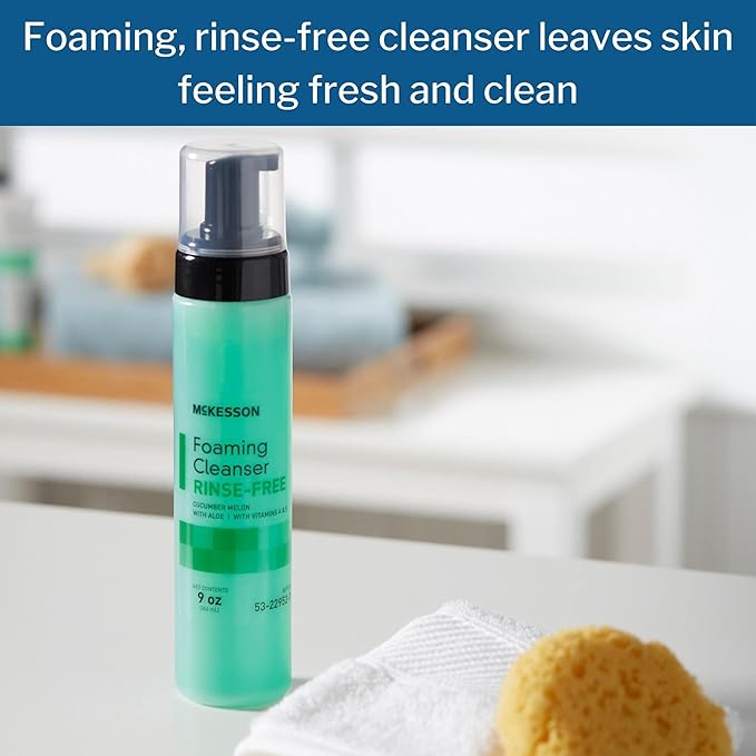 McKesson Rinse-Free Foam Cleanser with Aloe 9 oz [12 Count] Vitamin A and E - Body Wash &amp Shampoo for Elderly Hospital Grade Cucumber Melon