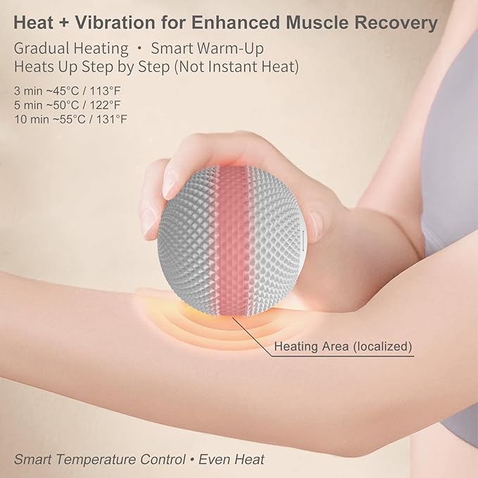 Vibrating Massage Ball with Heat Deep Tissue Trigger Point Massage Ball for Back Hip and Muscle Recovery Myofascial Release Mobility Ball with 7 Modes and Memory (Grey)