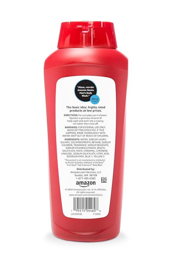 Amazon Basics Men's Body Wash Sport Scent Paraben and Phthalate Free Refreshing Clean 18 Fluid Ounce 6-Pack
