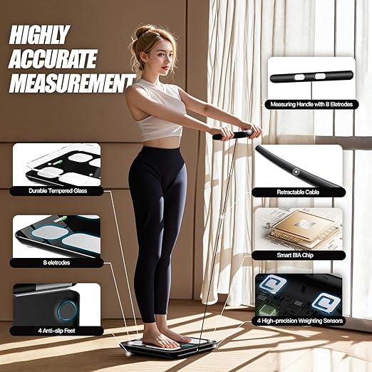 Smart Scale for Body Weight and Fat Percentage Highly Accurate Digital Bathroom Body Fat Scale for BMI 28 Body Composition Analyzer 8 Electrodes Smart Scale Weighing Scale Sync with Fitness App