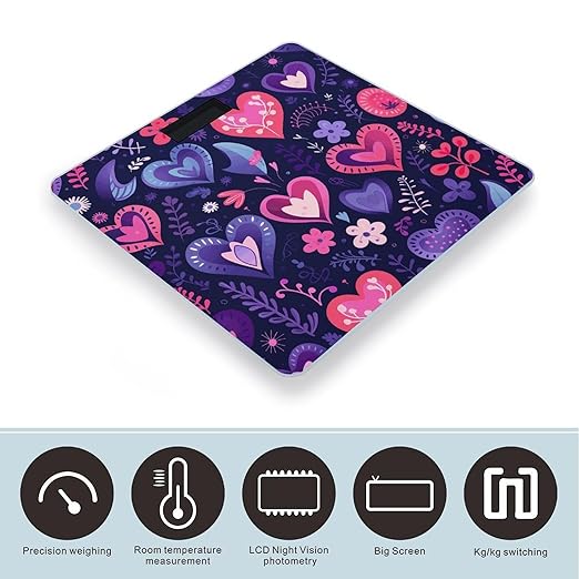 Light Purple and Red Bathroom Scale Automatic Power On/Off Body Scales LCD Backlight Display Square Digital Scale Rounded Corners Bathroom Scales for Home Bedrooms