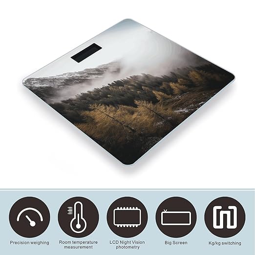 Landscape of Trees and Mountain Surrounded by Fog Scale for Body Weight Digital Bathroom Scale Accurate Smart Weight Scales with Large Display Weighing Machine High Precision Scales