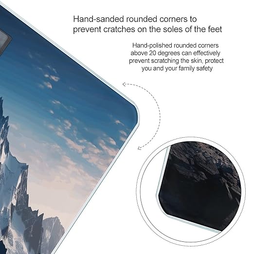 Melting Snow Mountain Scale for Body Weight Anti-Slip Tempered Glass Digital Bathroom Scales Clear LCD Display Weighing Scale Safe Rounded Corners Smart Scales