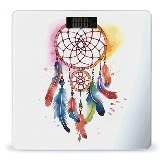 Watercolor Dream Catcher Scale with LCD Easy-to-Read Anti-Slip Weight Digital Bathroom Scale Precision Weighing Scales Sturdy Tempered Glass Body Weight Scales for Daily Use
