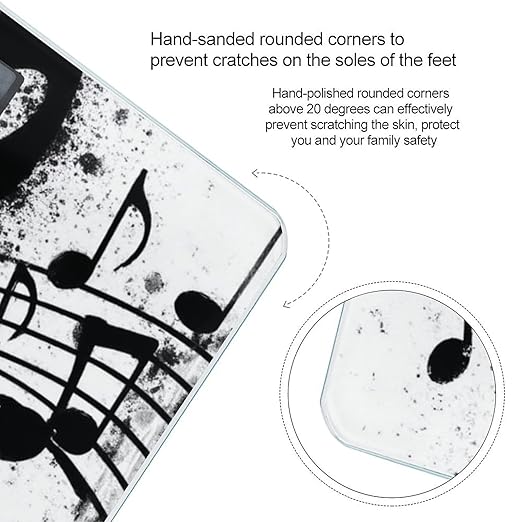 Smart Scale for Body Weight Digital Bathroom Weighing Scale Energy Saving Scale Gunge Black and White Music Notes