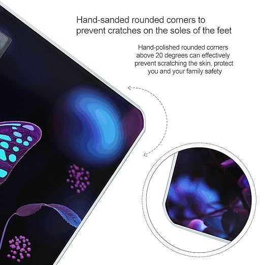 Purple Butterfly and Flowers Scale for Body Weight Sturdy Tempered Glass Weighing Scales with LCD Display Accurate Digital Bathroom Scale Convenient Body Fat Smart Scales Easy Read