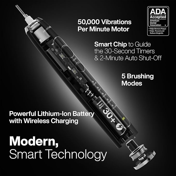 Aquasonic Black Series PRO – Ultra-Whitening Electric Toothbrush – 5 Modes &amp Smart Timers – Premium Travel Case &amp 6 Proflex Brush Heads – ADA Accepted Toothbrush (Pack of 2)