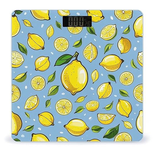 Lemon Hand Drawn Pattern Scale for Body Weight Highly Accurate Digital Bathroom Body Scale Digital Bathroom Scales for People Anti-Slip Large LCD Display Smart Scales