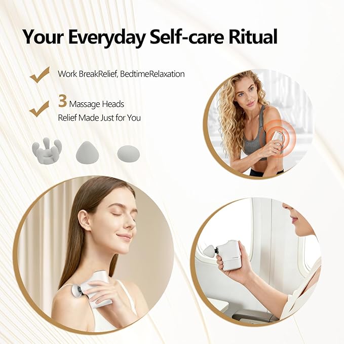 Mini Massage Gun Portable Deep Tissue Muscle Massager with 4 Heads Adjustable Speed &amp Pressure Quiet Powerful Motor Rechargeable Handheld Percussion Massager for Neck Shoulder Back &amp Leg