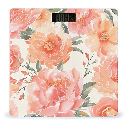 Peach Peony Bathroom Scale for Body Weight 400 Lb Weight Scale with High Precision Sensors Tempered Glass Highly Accurate Digital Weighing Machine for People