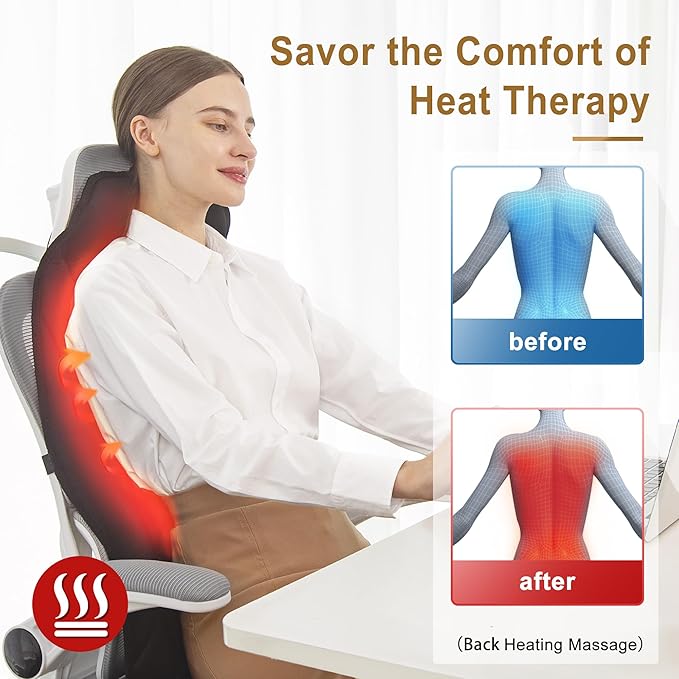 Back Massager Chair Pad with Heat Back Massager for Back Pain Relief Chair Massager with Vibration Portable Massage Chair Pad for Office Use Matte Black
