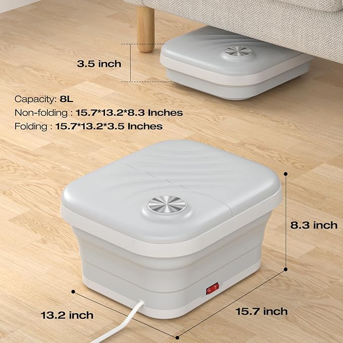 LUBBYGIM New Collapsible Foot Spa Bath with Heat Foldable Foot Bath Massager with Bubble Red Light 6 Shiatsu Massage Rollers Foot Soaking Tub with Temperature Control for Soft Feet &amp Relax(Gra
