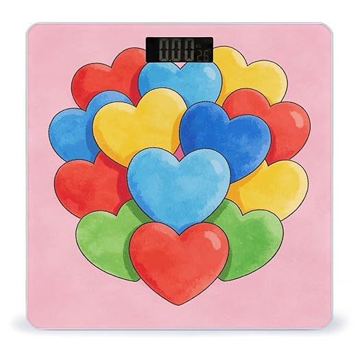 Colorful Heart Lovely Cute Pink Weight ScaleClear LED Display Bathroom Digital Weighing ScaleTempered Glass Digital Bathroom Scale for Body Weight Capacity Up to 400 Lbs