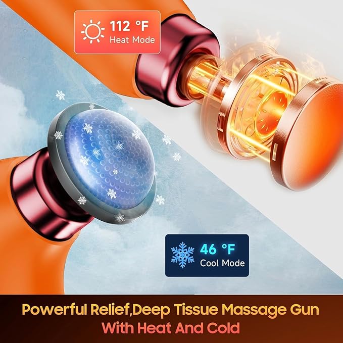 Massage Gun with 10 Replacement Heads Massage Gun with Heat Back Massager for Pain Relief Deep Tissue Massager for Shoulder &amp Back Muscle Recovery (Orange)