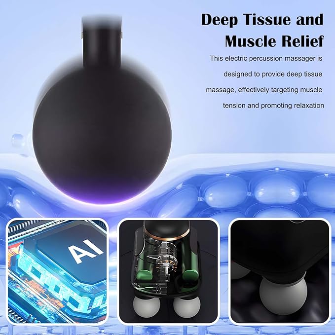 2025 New 4-Head Deep Tissue Electric Percussion Massager for Muscle Relaxation - 5 Adjustable Levels Rechargeable Vibration Massage Device for Neck Back Shoulder Leg (Black)