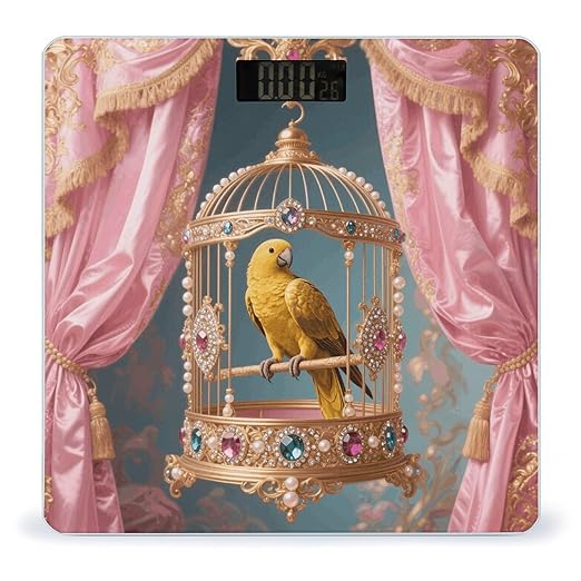 Golden Parrot in Cage Weight Scale Large Digital Bathroom Scales with Bright LED Display Non Slip Digital Scale and Step On Fashion Weighing Machine for Body