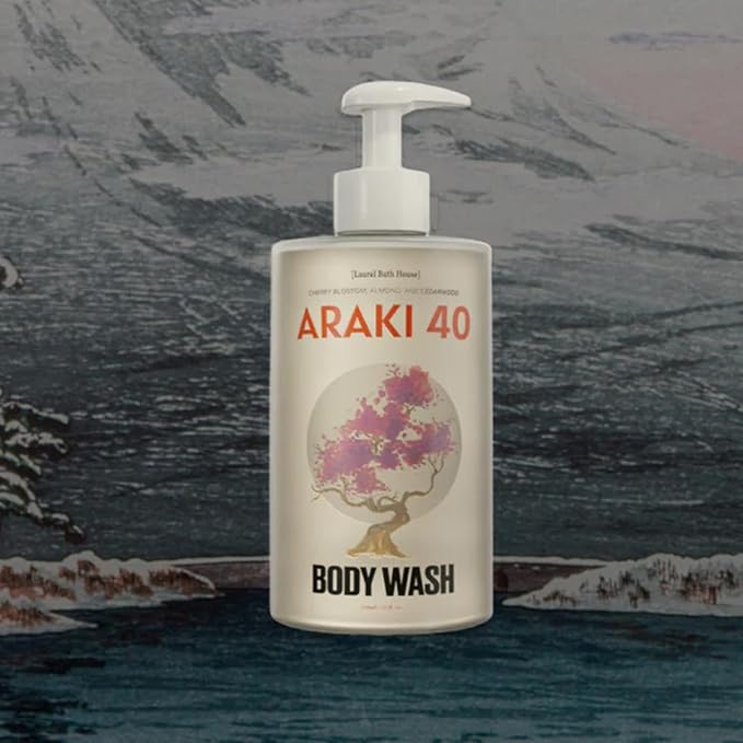 Araki 40 Gel Body Wash | Antioxidant Cleanser Hydrates Nourishes &amp Soothes Skin with Niacinamide Notes of Cedarwood Almond Cherry Blossom | Paraben Sulfate &amp Phthalate Free 350ml