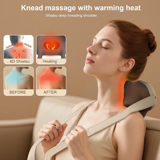 Shiatsu Back and Neck Massager with Heat Cordless Shoulder Massager Pillow Rechargeable 6D Kneading Neck Massage Pain Relief deep Tissue Gifts for Men Women Mom Dad