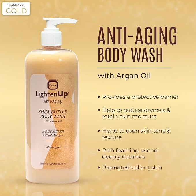 Omic LightenUp Anti-Aging Body Wash - 33.8 fl oz / 1000ml - Formulated to Bright and Soften Skin with Argan Oil and Shea Butter (Pack of 2)