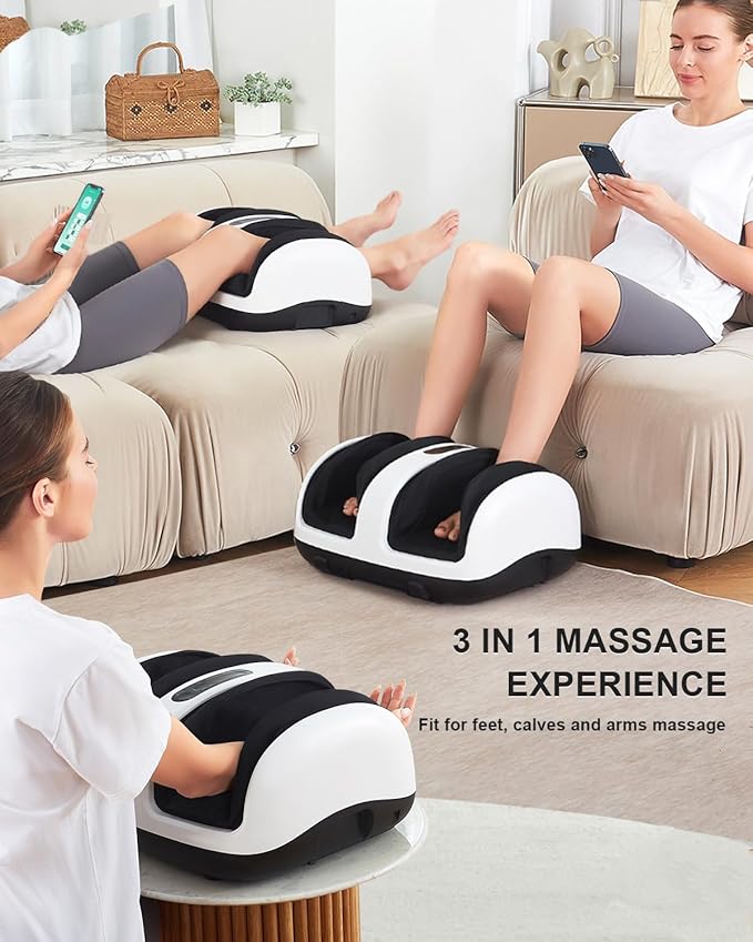 Nekteck Foot Shiatsu Massager for Circulation and Pain Relief Smart Electric Massage Machine with Heat Deep Kneading Vibration for Feet Calf Arm Muscle Relax White (APP Control)