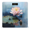 Lotus Flower PaintingScale for Body Weight with LCD High Precision Weighing Scales Fashion Sturdy Tempered Glass Weight Scales Easy-to-Read Digital Bathroom Scale for Daily 400lb