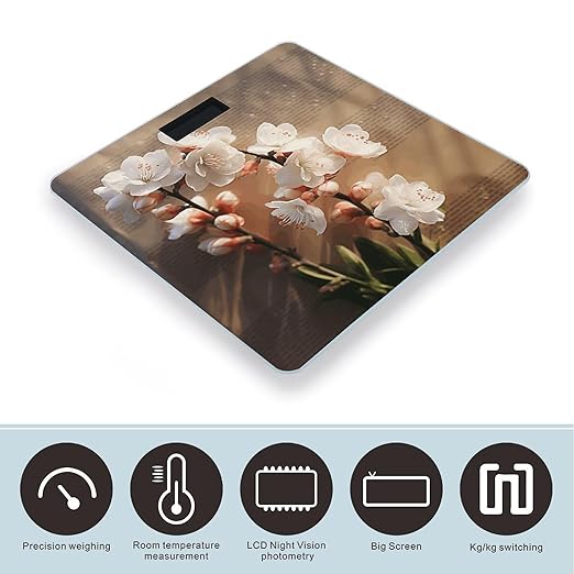 A Peach Blossom Bathroom Scale Automatic Power On/Off Body Scales LCD Backlight Display Square Digital Scale Rounded Corners Bathroom Scales for Home Bedrooms