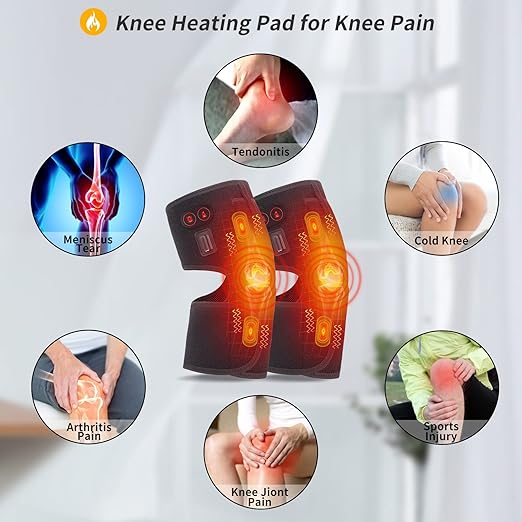 Heated Knee Pad with Massager - Battery Powered Heating Knee Brace for Men Women Elders(Singel)