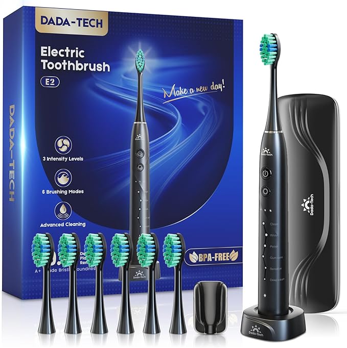 Electric Toothbrush for Adults Kids Electric Toothbrush Rechargeable Sonic Toothbrush Ultrasonic Toothbrush with Travel Case Holder &amp 7 Brush Heads 6 Modes &amp 3 Intensities 2-Minute Timer (B