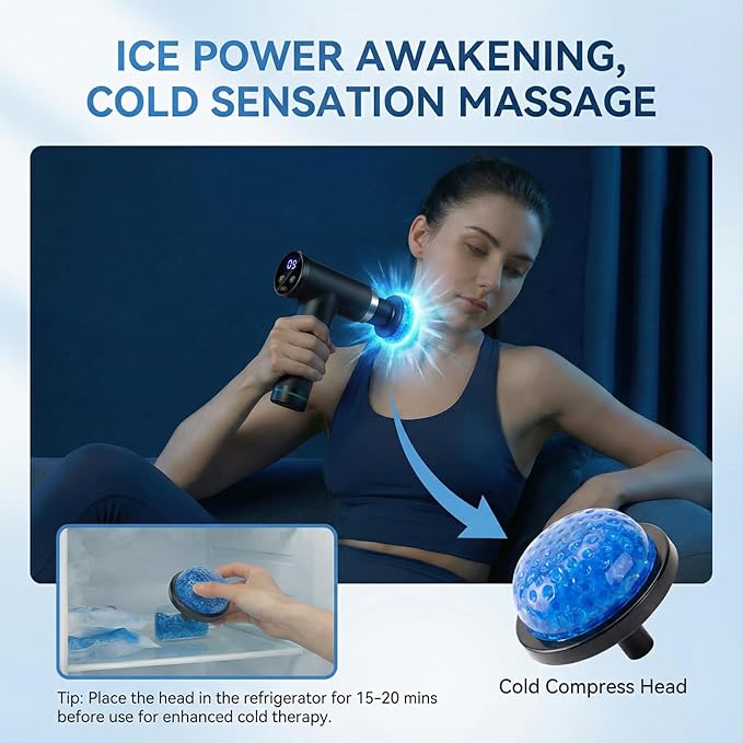 Hot and Cold Massage Gun - Detachable Extended Handle Massage GunDeep Tissue Massage Gun Used for Relieving Pain in The Back/Muscles of The Neck/Body with 6 Massage Heads LCD Display